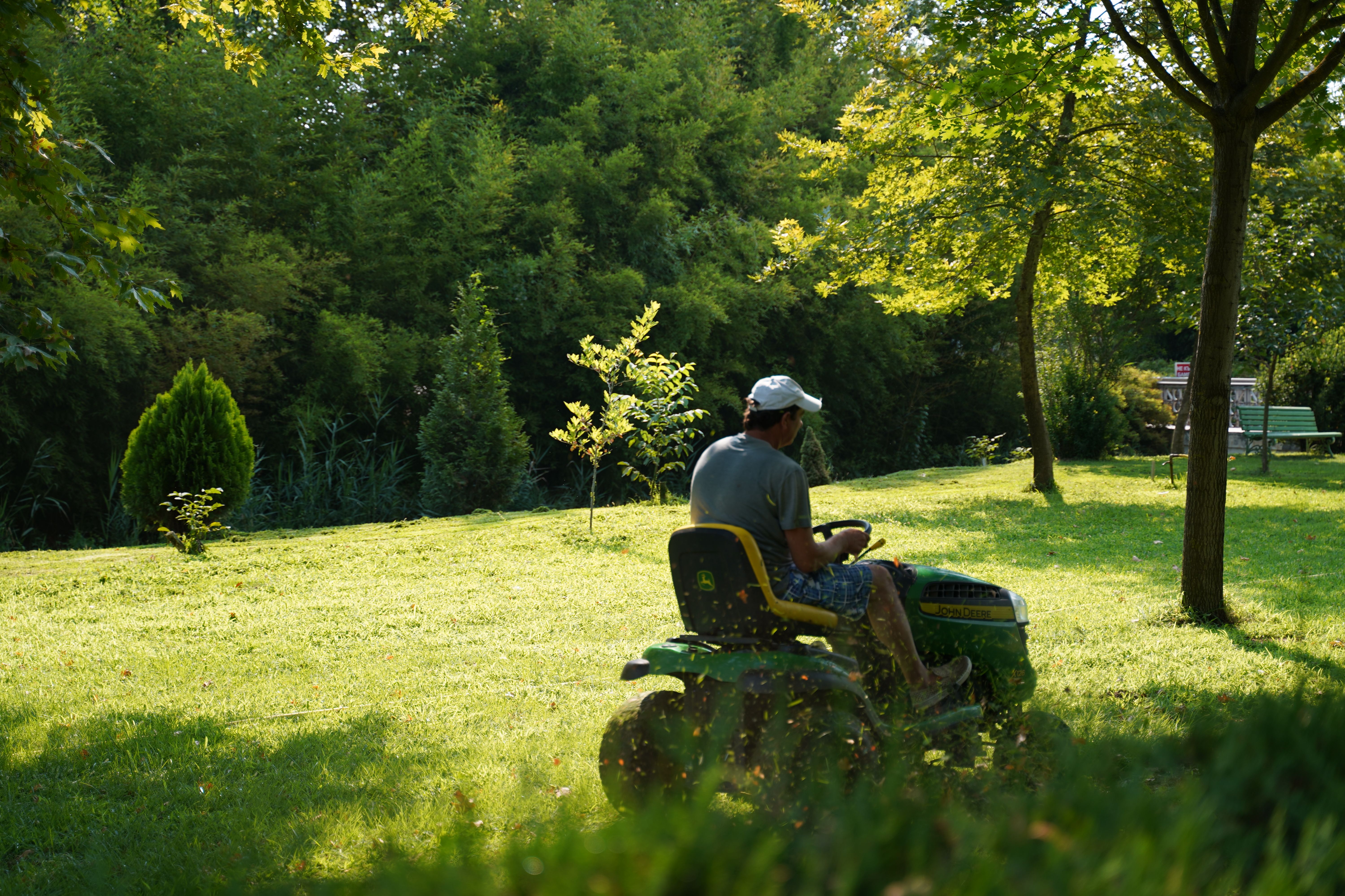 Professional lawn mowing at a residential property